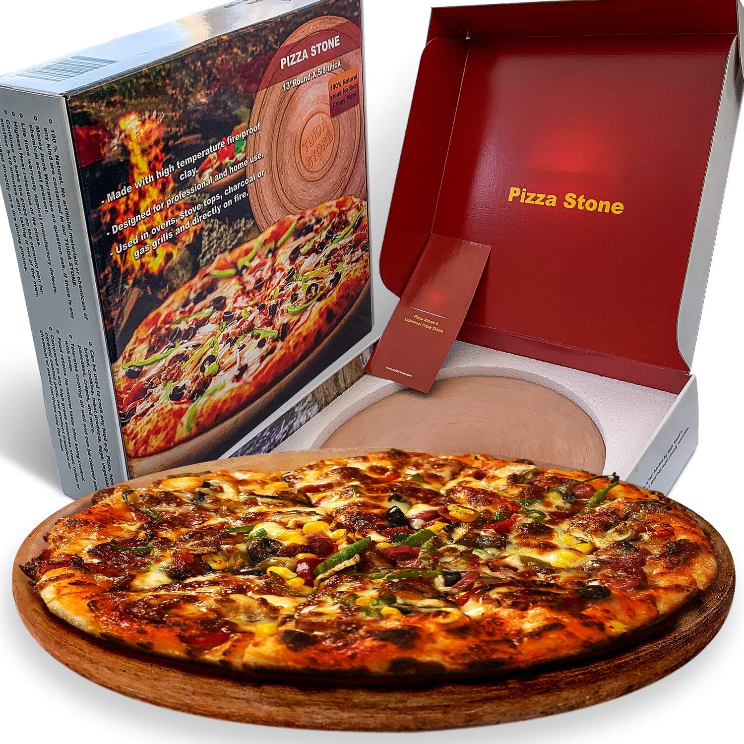 Pizza Stone for Oven, 13 inch Round Ceramic Baking Stone for Bread, Perfect for Charcoal, Gas Grill, BBQ, Pizza Baking Stone, 3/4" Thick for Crispy, Evenly Baked Pizza, Bread Stone for Oven, by Tuida