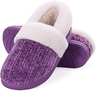 Women's Fuzzy Memory Foam Closed Back Slippers Chenille Knit Fleece Lined House Shoes