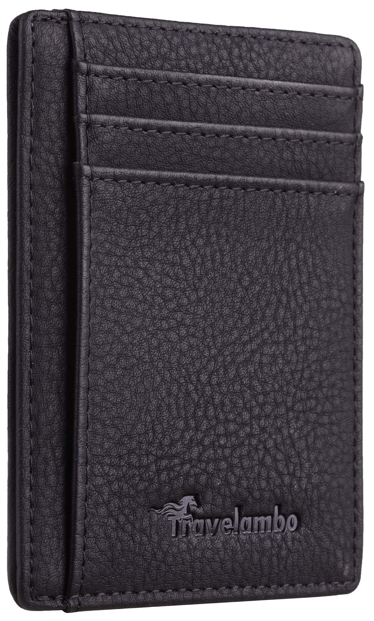 Travelambo Front Pocket Minimalist Leather Slim Wallet RFID Blocking Medium Size
