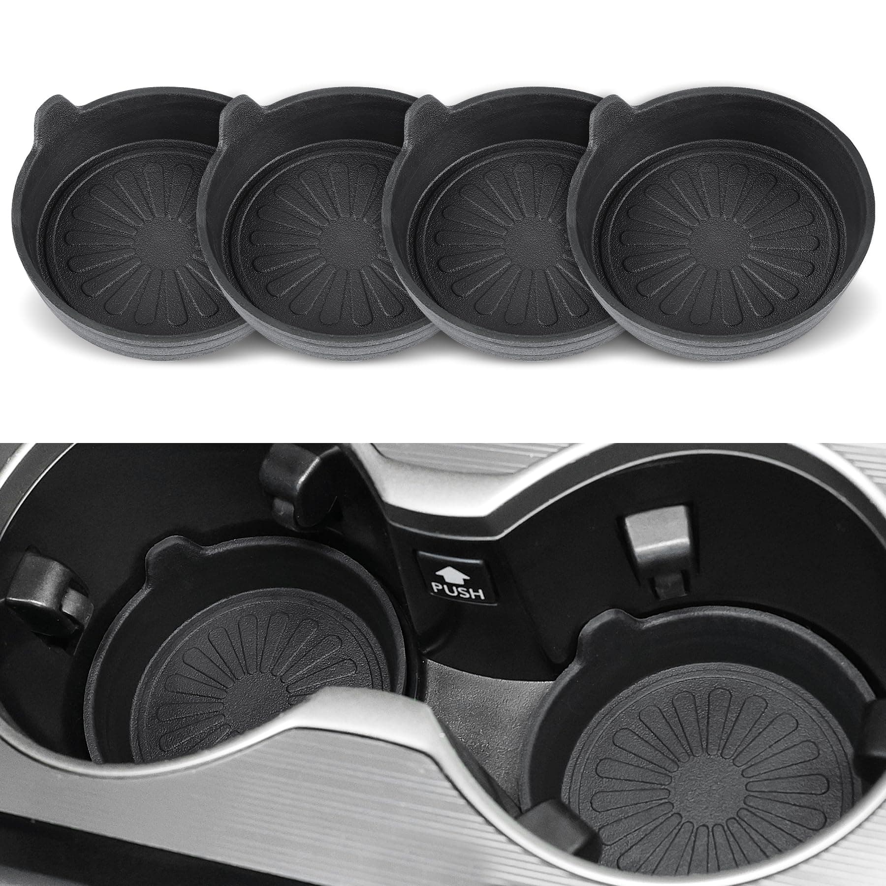 SINGARO Car Cup Holder, 4-Pack Silicone Car Coasters, Universal Non-Slip Recessed Car Interior Accessories (Flower Black)