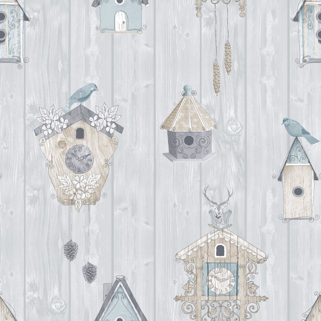 Quirky Sky Blue Wood Panel Wallpaper