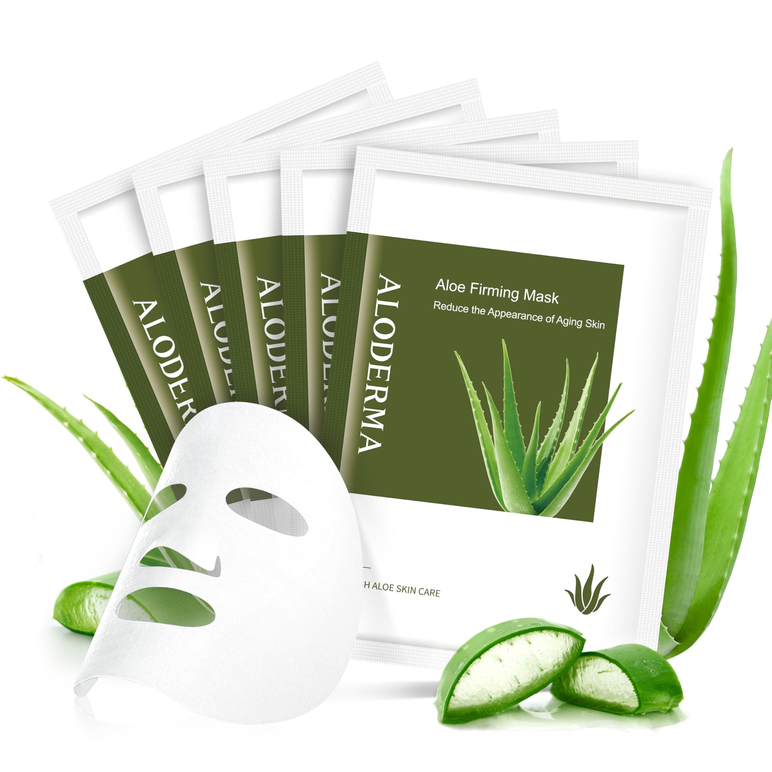 Firming Sheet Masks with 89% Organic Aloe Vera 5 pcs - Formulated for Age-Defying Results with Hyaluronic Acid & Arginine, Intense Hydration & Nourishment for Plump, Supple, Rejuvenated Skin