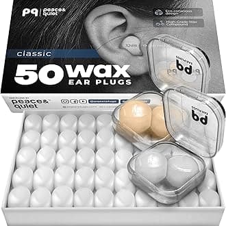 PQ Wax Ear Plugs for Sleeping, Swimming - 50 Noise Cancelling Silicone Gel Wax Earplugs, Ear Protection for Sleep and Swim, Soft Pillows with Sound Blocking Level 32Db, (50 Pillows)