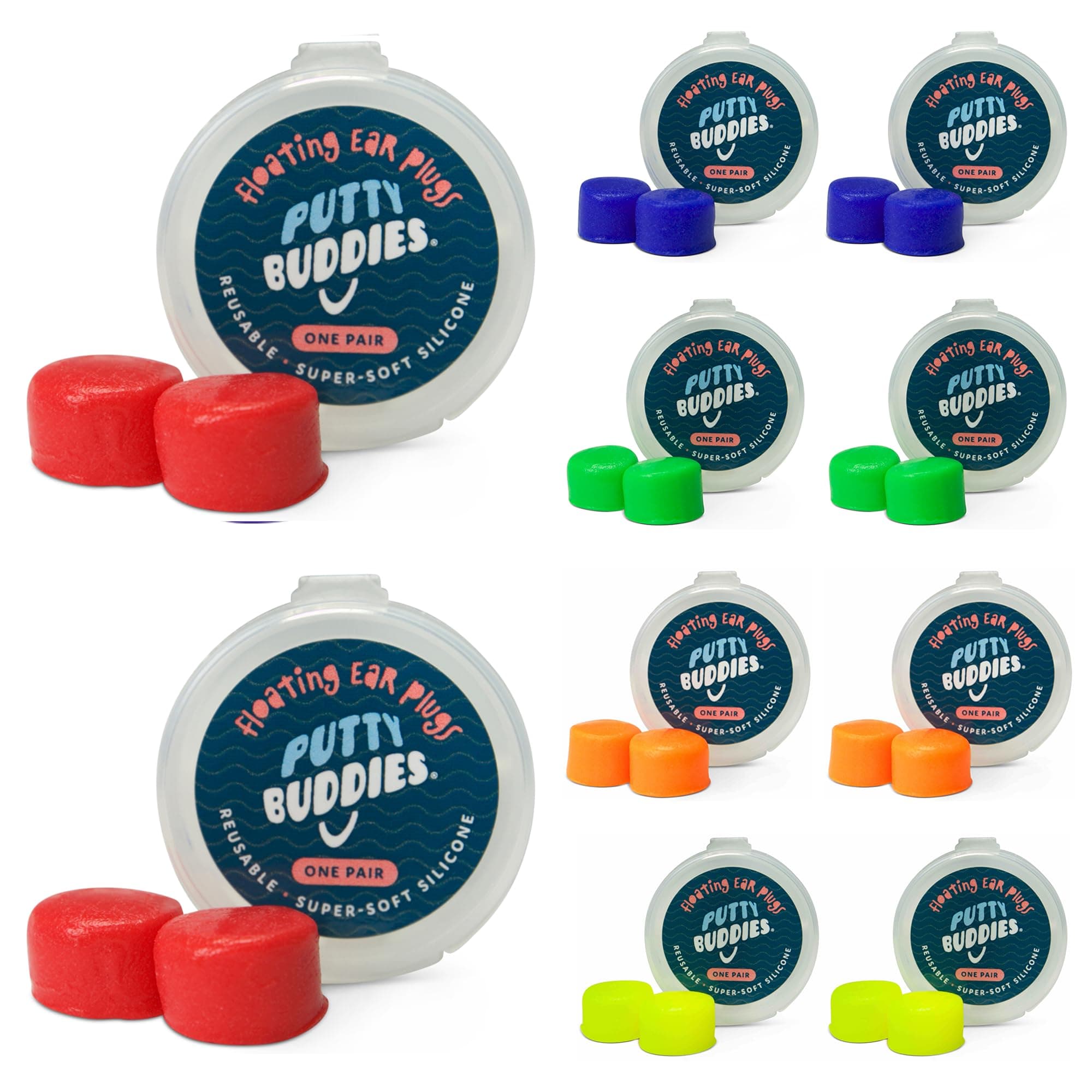 Earvolution Floating Putty Buddies Ear Plugs for Swimming - Invented by Ear Doctor - Moldable Premium Silicone - Floats on Water - Waterproof - Made in USA - Pack of 10 - Assorted