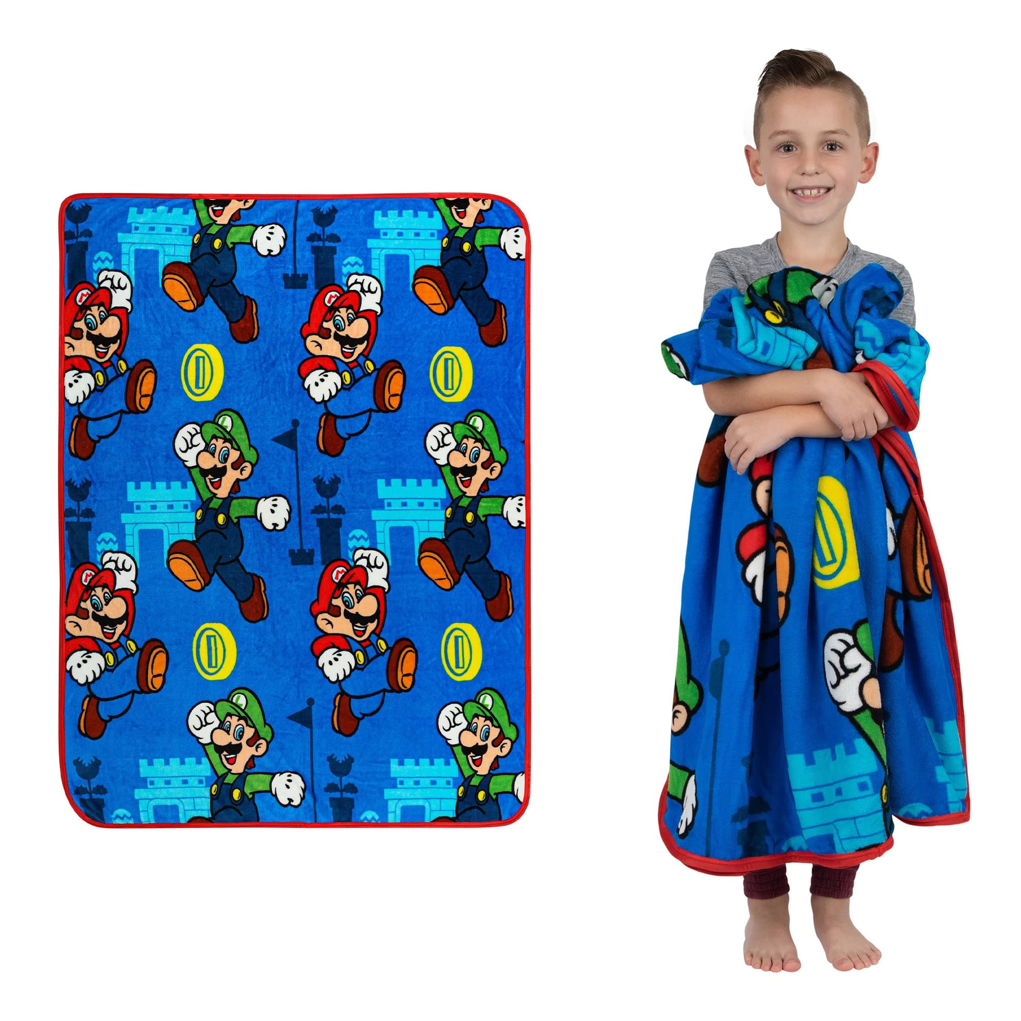 Kids Bedding Super Soft Plush Throw Blanket, 46 in x 60 in, Mario