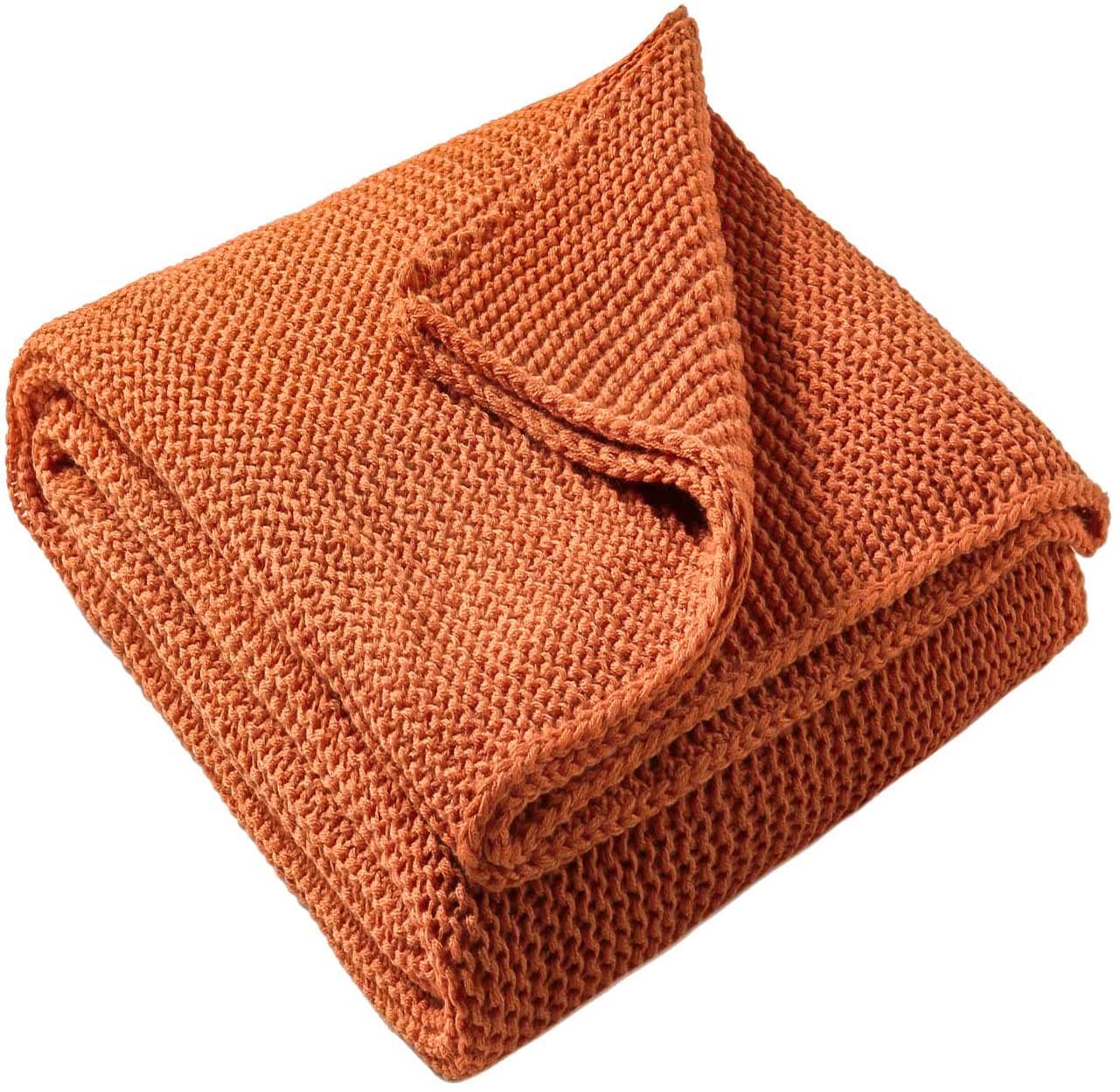 TREELY Knitted Throw Blanket Rust Orange Knit Throw Blanket for Couch Sofa Beach Chair, 50" x 60"