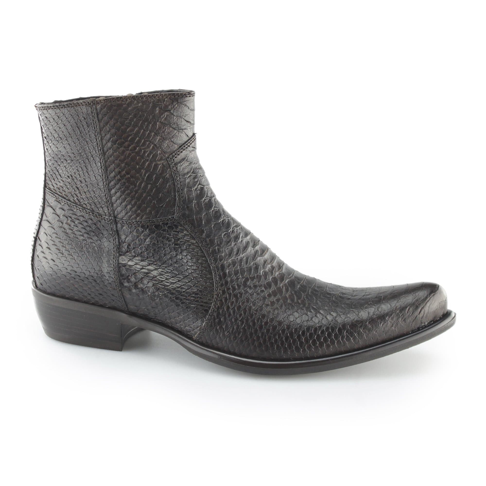 Machete TREJO Mens Rugged Leather Zip Up Reptile Engraved Pattern Cuban Heel Boots Brown 44