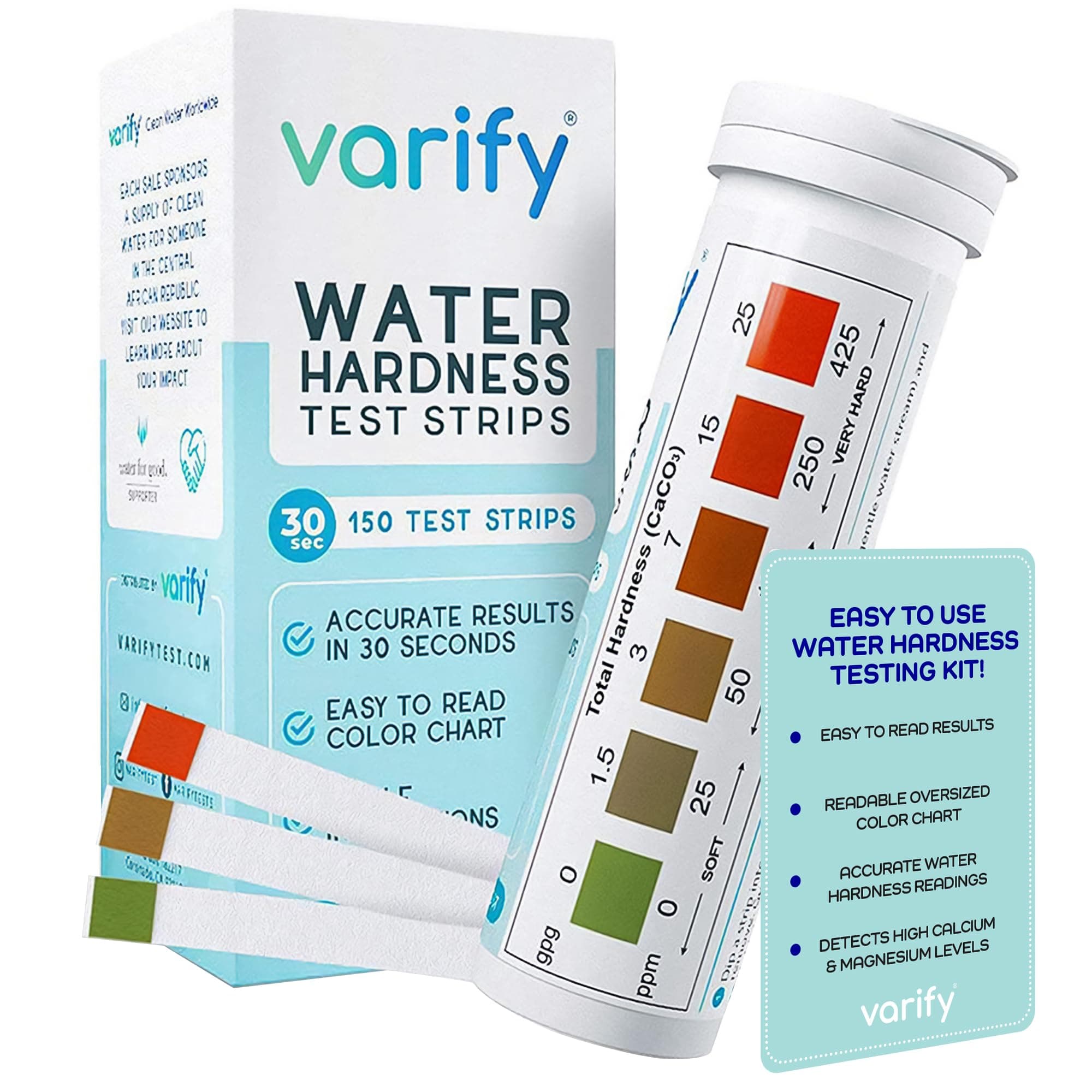 Water Hardness Test Kit - Water Testing Kit for Home, Drinking, Well, Spa, Swimming Pool, Softener, Dishwasher & More - Hard Water Test Strips for Calcium, Magnesium etc (0-425 pmm, 150 Strips)