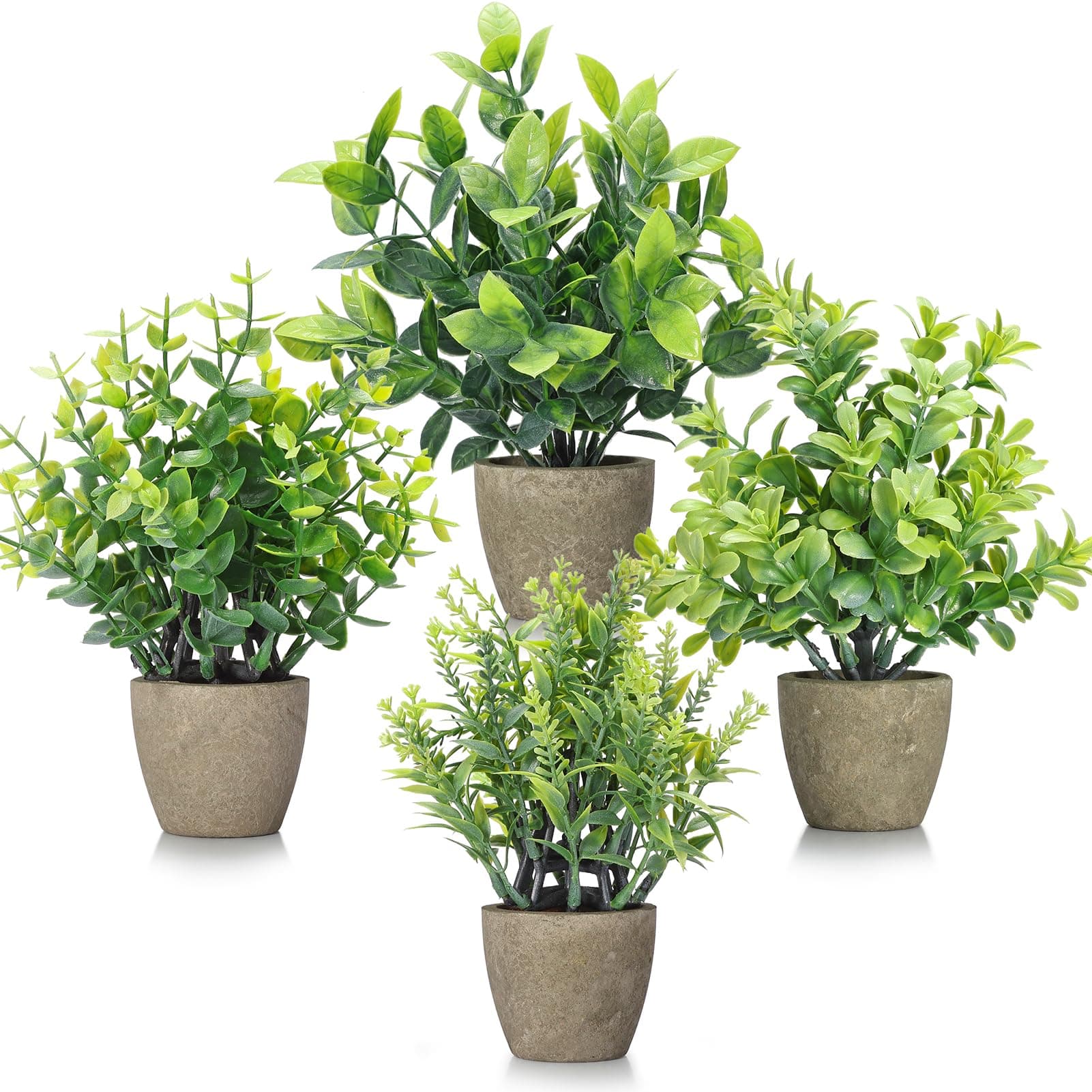 FAVOWREATH 4 Pack Fake Plants Ceramic Mini Artificial Greenery Potted Plants for Home Decor Office Decor Room Decor Farmhouse Decor Indoor Table Bathroom Decor
