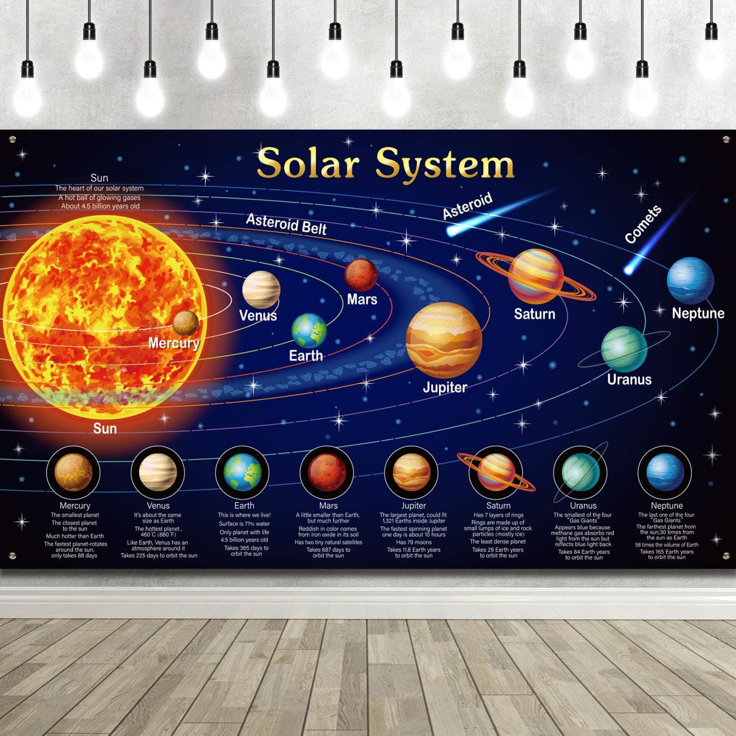 Blulu Kids Solar System Decorations Large Fabric Outer Space Poster, 72.8 x 43.3in