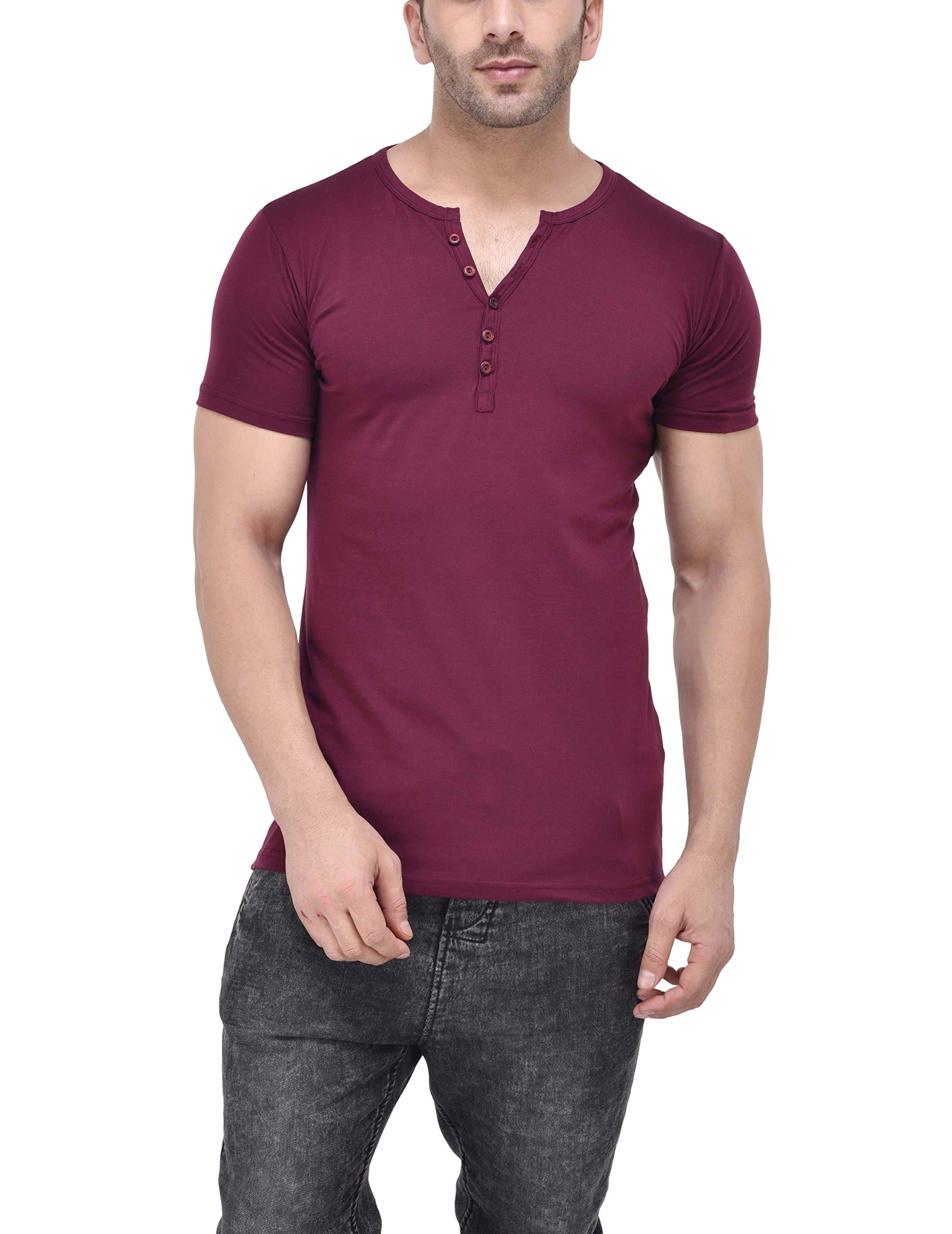 Tinted Men's Solid Henley Half Sleeve T-Shirt