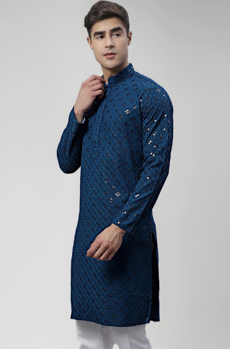 Jompers Men's Chikankari Embroidered and Sequence Kurtas Only