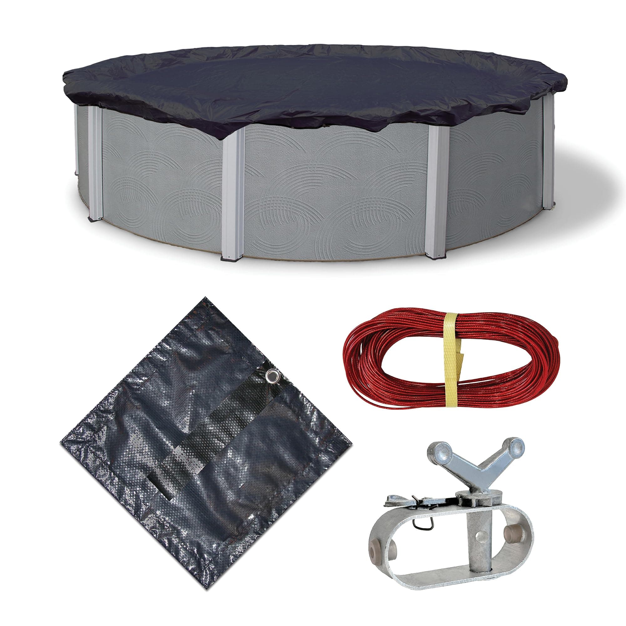 Blue Wave Bronze 8-Year 24 ft Round Above Ground Pool Cover for Winter– Durable & Weather-Resistant Polyethylene – 4 ft Overlap, Black Underside, Reinforced Grommets, Winch, Cable – Navy Blue