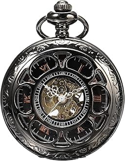 Men’s Pocket Watch with Chain | Hand Winding Vintage Pocket Watch | Classic Mechanical Movement Pocketwatch | 1920s Railroad Steampunk Costume Accessory