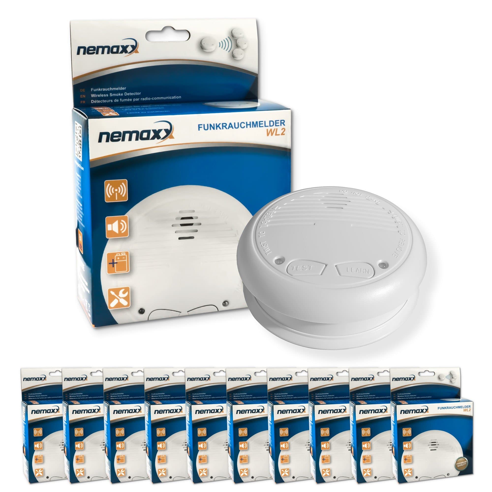 10x Nemaxx WL2 wireless smoke detector smoke detector interconnectable - according to DIN EN 14604