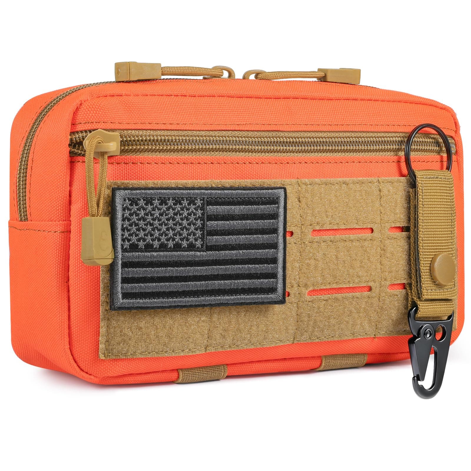 FRTKK Tactical Molle Admin Pouch Utility Laser Cut EDC Tool Pouch Bag Horizontal Modular Pouches Include US Flag Patch and Keychain