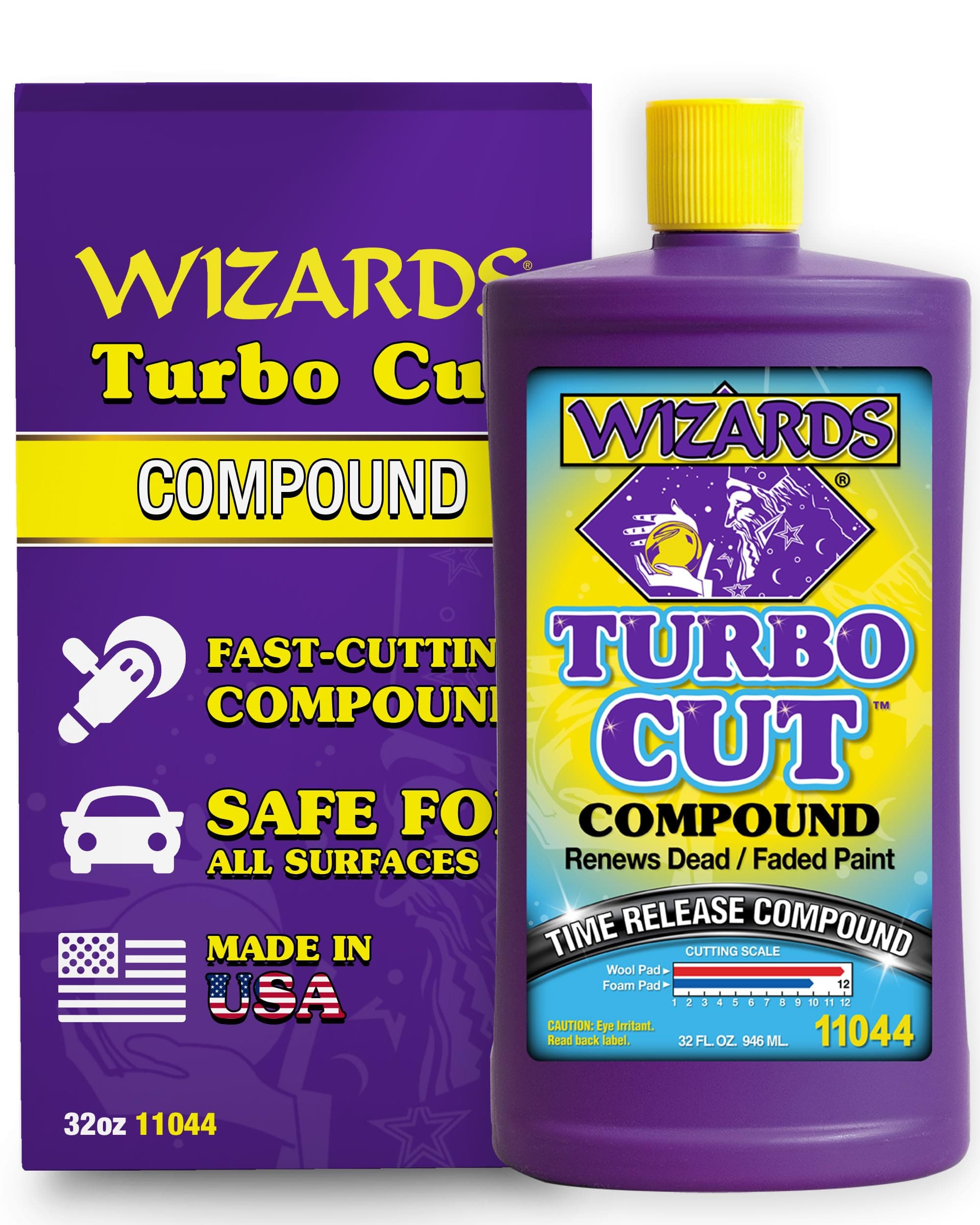 Wizards Turbo Cut Buffing Compound for Car Scratch Repair - 32 fl oz - Removes 1200-1500 Scratches - Rubbing Compound for Cars & Boats - Paint Restorer for Vehicles