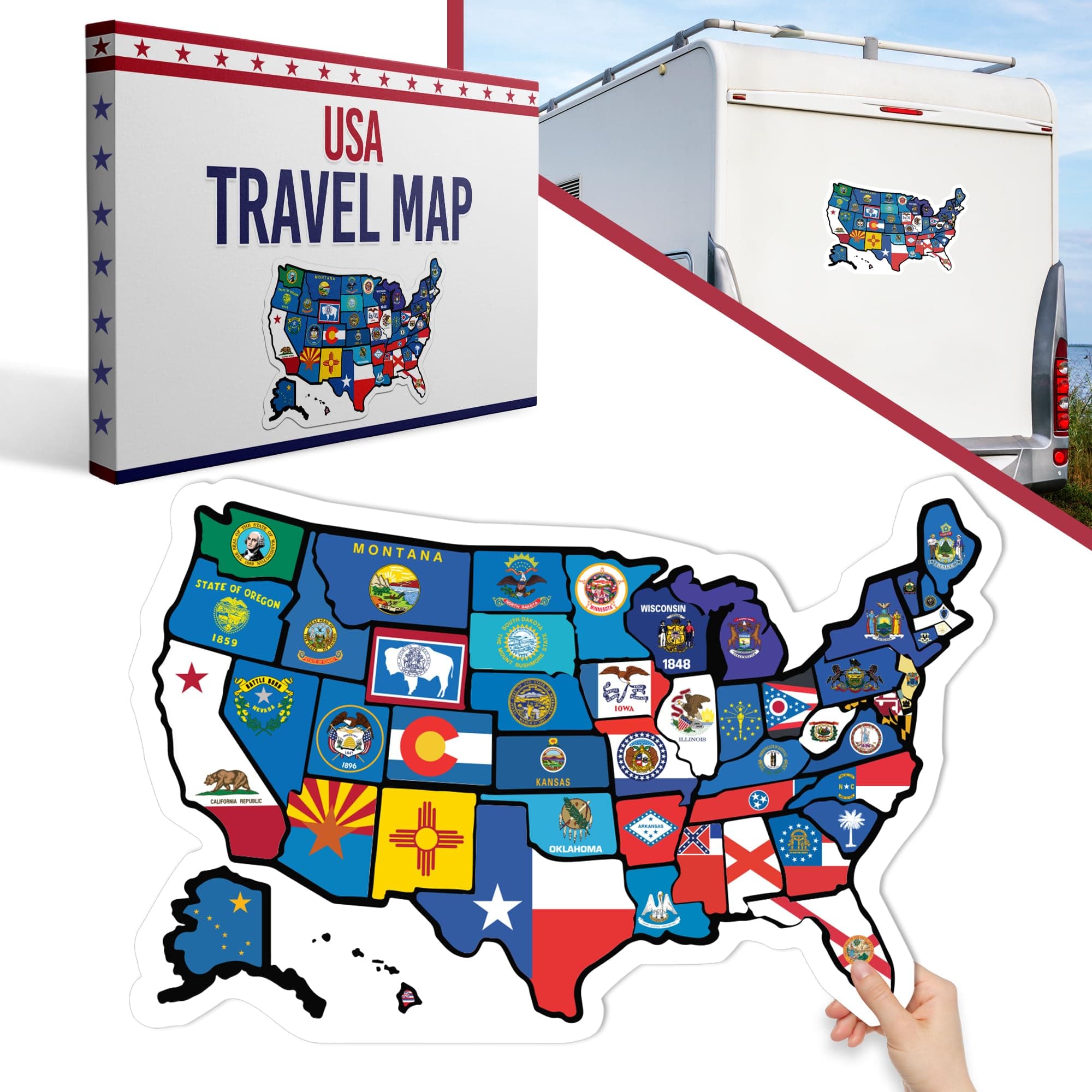 RV State Map Sticker - 11" x 17", Explore & Mark States Visited - UV-Protected Fade Resistant USA Map Decal - Essential Motorhome, Camper & Van Life Accessory