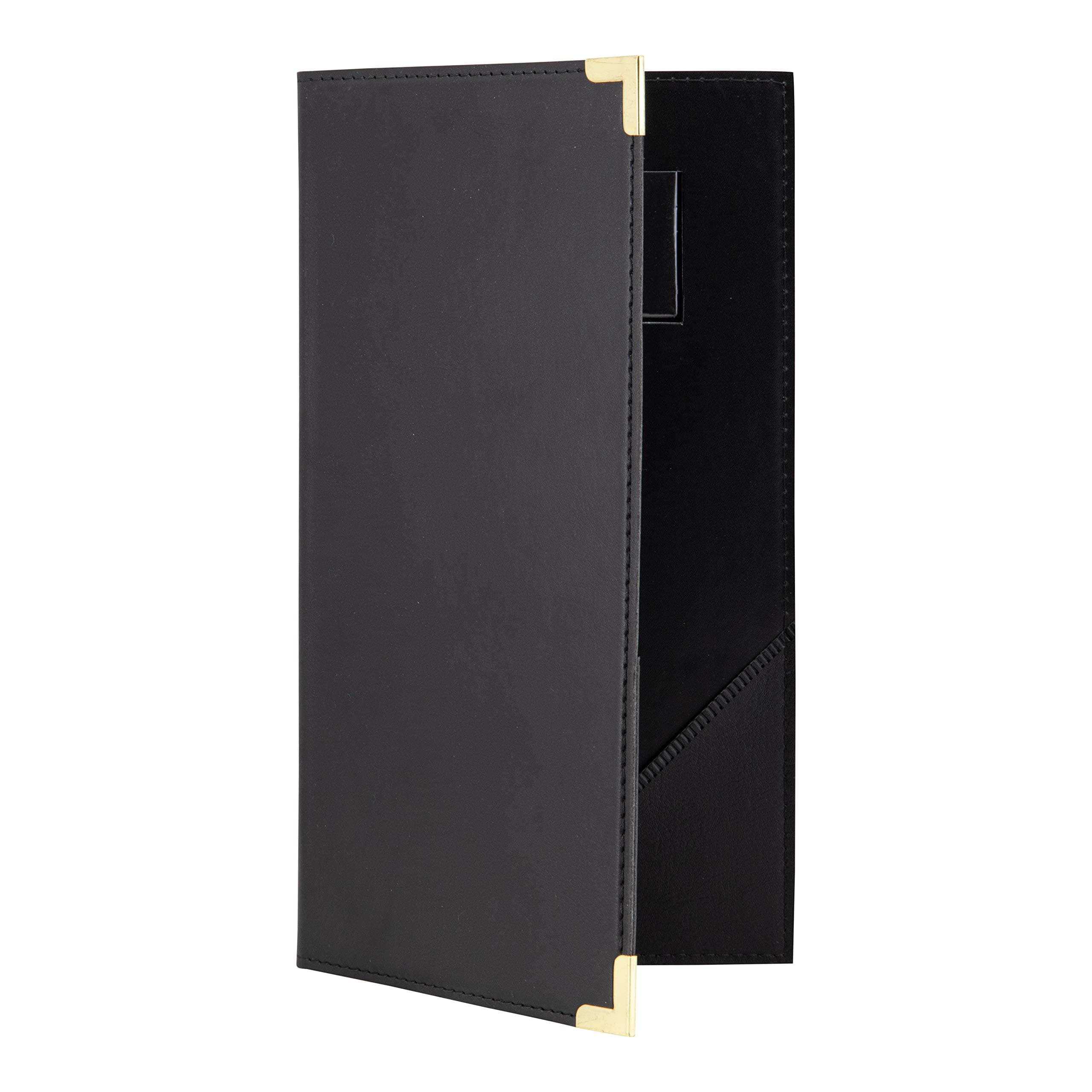 Securit Classic Menu Range - Faux Leather Bill Presenter for Restaurants & Cafes with Inner Card Slot, Check Card Holder, Check Presenter - Black & Gold
