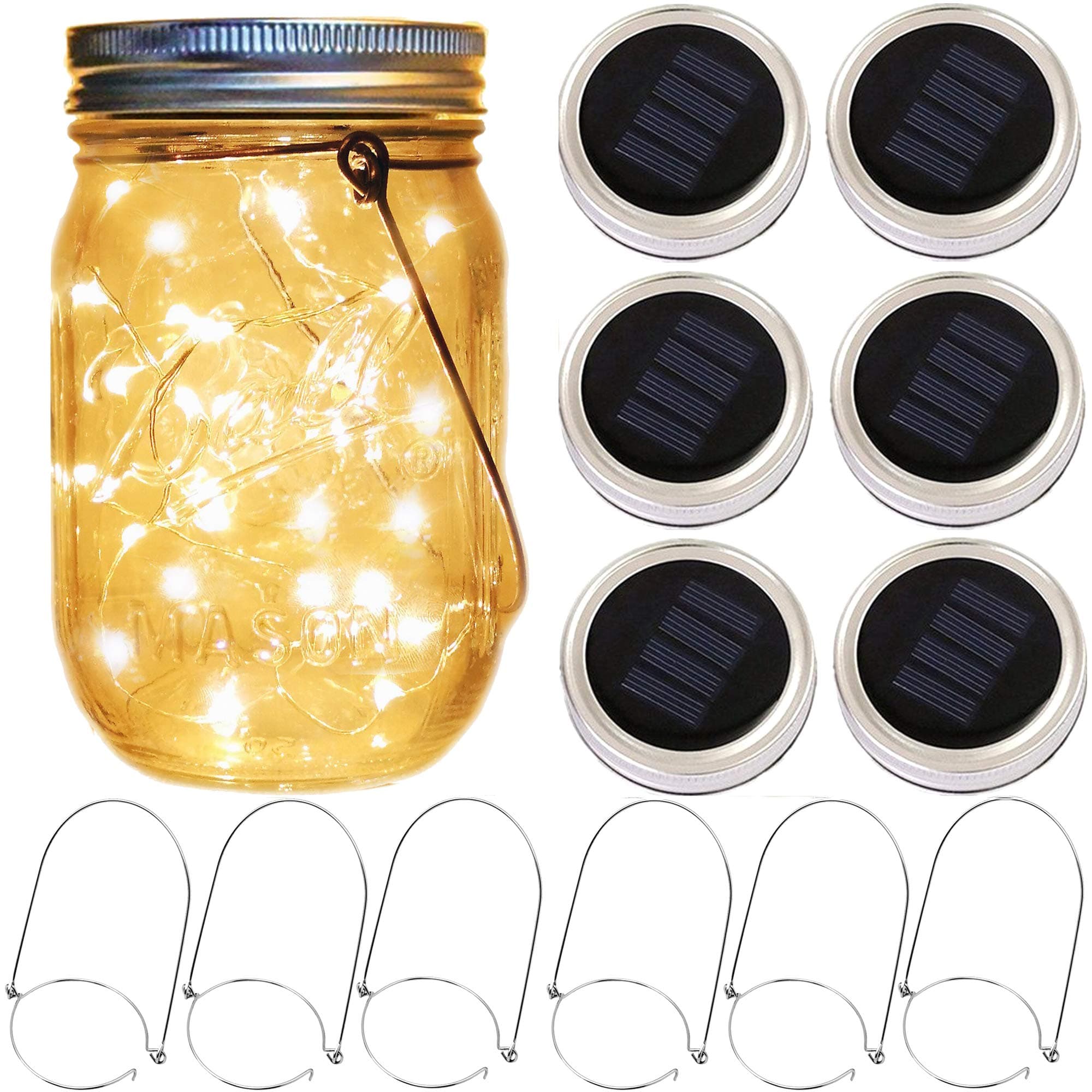Mason Jar Decor Hanging Solar Lights,8 Pack 30 LEDs Fairy Firefly String Lights,8 Hangers and Jars Included,Great for Outdoor Patio Garden Lawn Table Decor Solar Lantern Lights