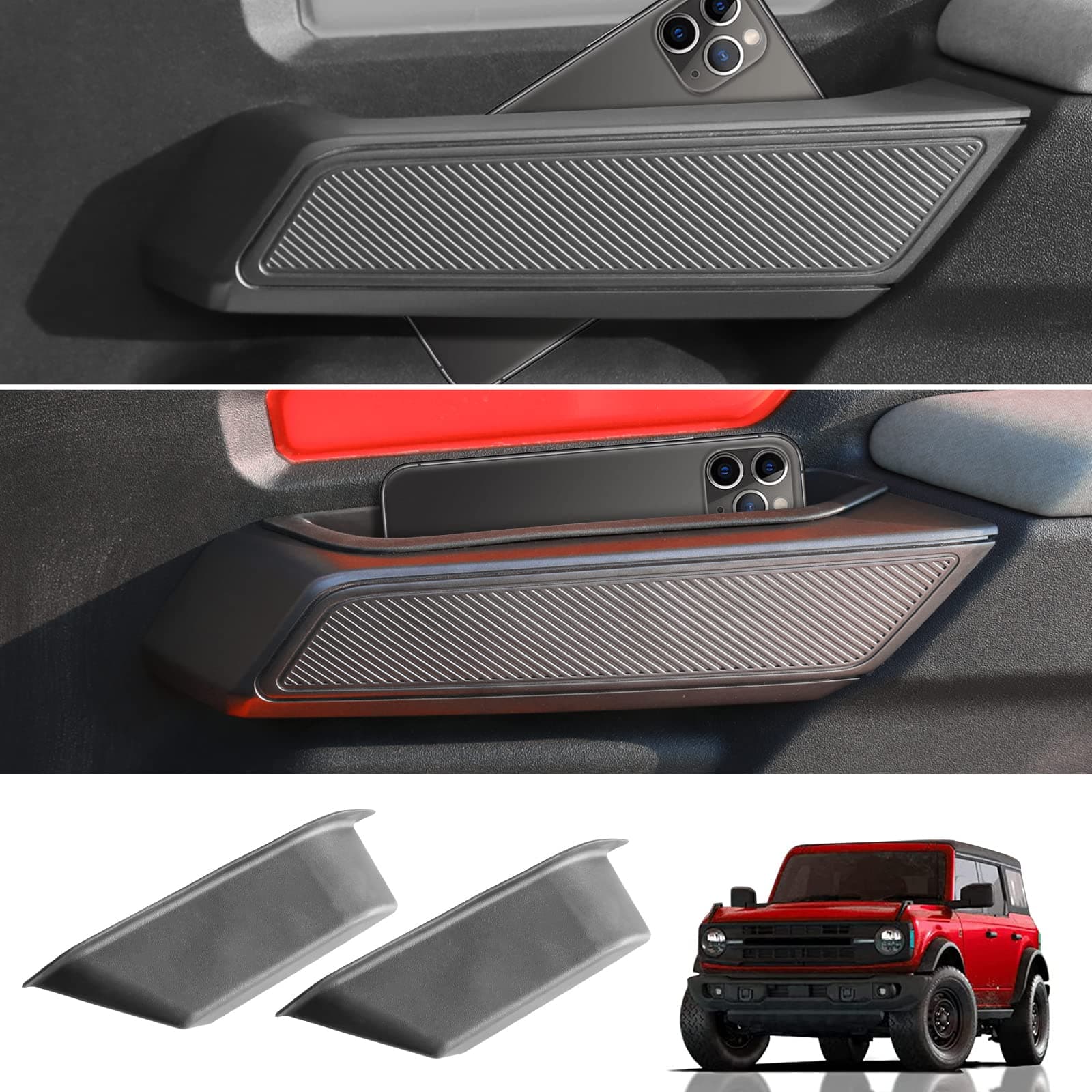 Mabett Front Door Handle Storage Organizer Compatible with Ford Bronco 2021-2026, Inner Door Handle Tray Box for Bronco Accessories 2/4-Door, Grab Create Storage Space by Pocket 2PCS