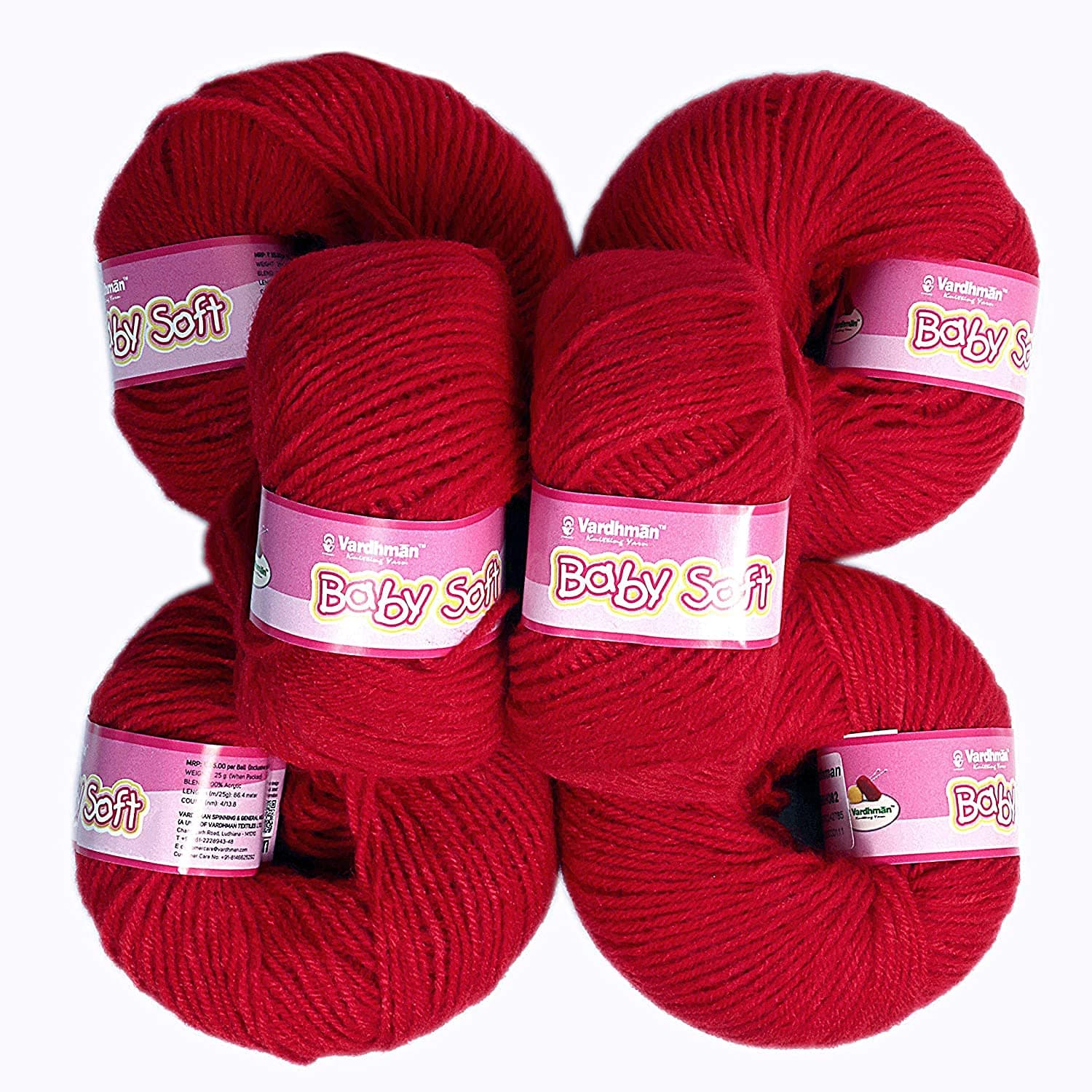 Vardhman 100% Acrylic Wool Deep Red (6 pc) Baby Soft Wool Ball Hand Knitting Wool/Art Craft Soft Fingering Crochet Hook Yarn, Needle Knitting Yarn Thread Dyed