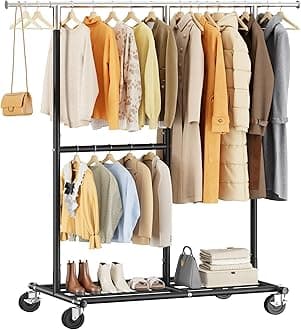- Raybee 72" H Rolling Clothes Rack, 450 LBS Clothing Rack with Sturdy Wheels, Double Rod Metal Garment Rack for Bedroom, Laundry Room, Halway, Commercial, Black