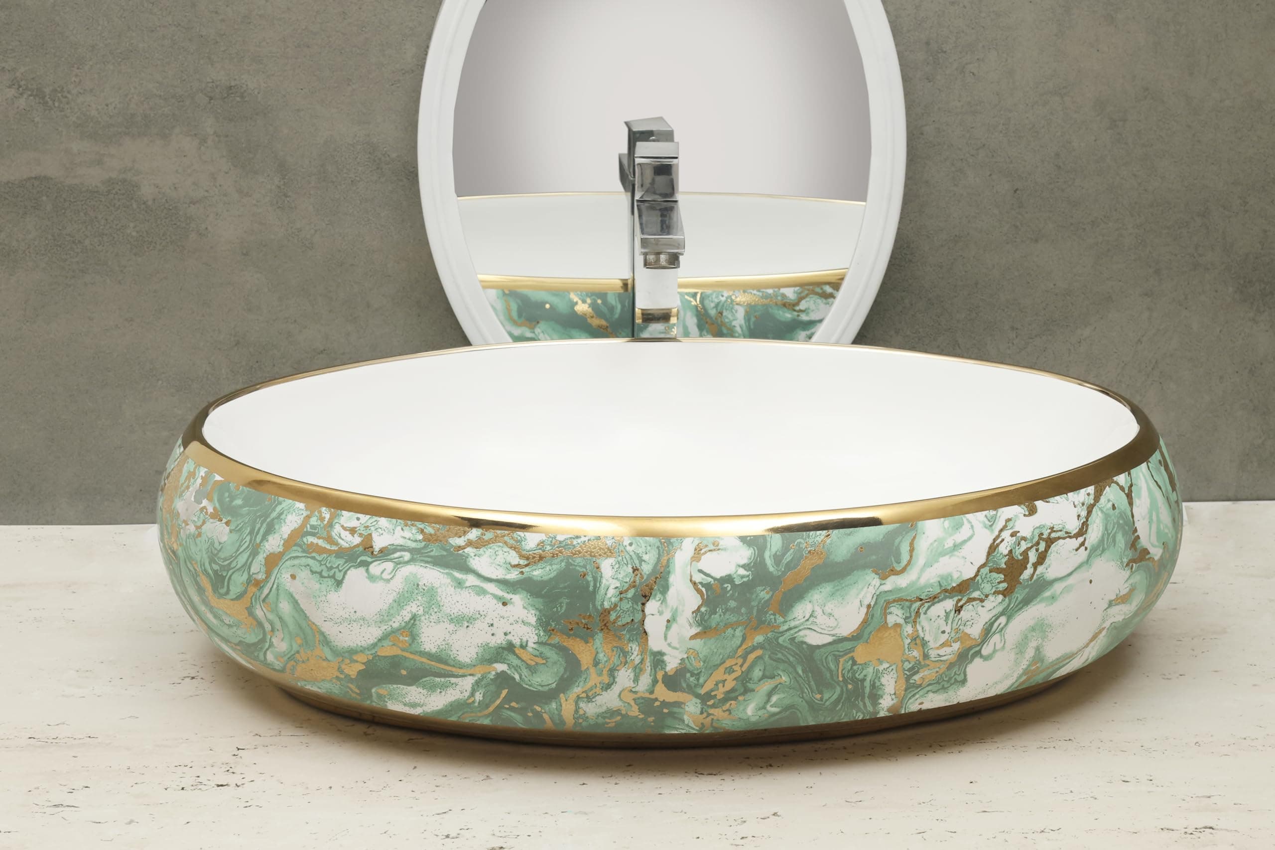 Designer Ceramic Table Top Sink Basin for Bathroom | Over Counter Wash Basin for Living Room | Washbasin Countertop (24 x 17 x 5.5 Inch) (Style - 8) G3903