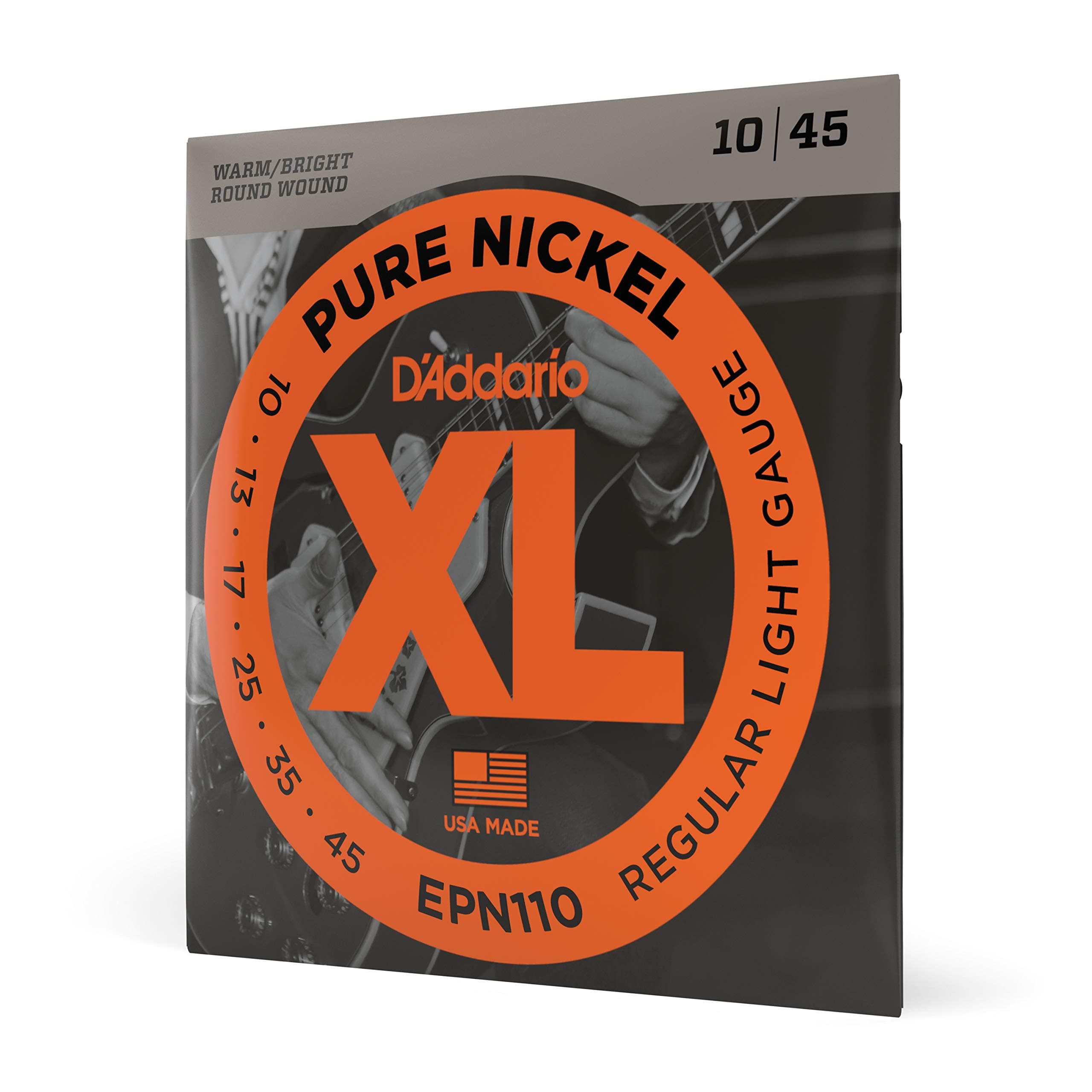 Guitar Strings - XL Pure Nickel Electric Guitar Strings - Round Wound - Warm, Bright, Vintage Sound - EPN110 - Regular Light, 10-45