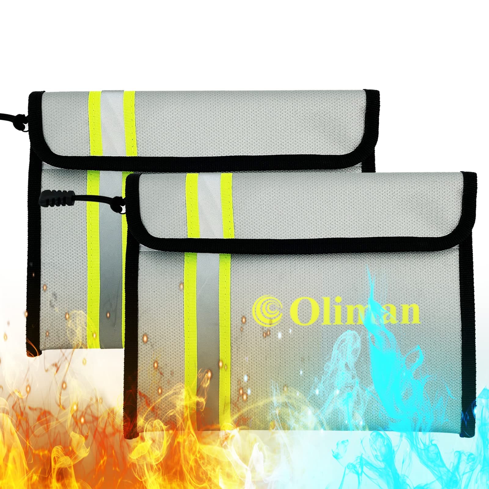 2 Pack Oliman Waterproof and Fireproof Pouch（ 2000°F），Protect Important Documents, Fireproof Waterproof Safe Bag, fireproof document bag.Fire Safe Storage for Cash,Jewelry,Legal Documents (Silver)