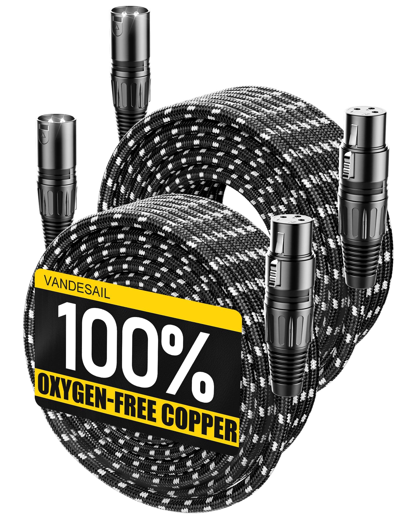 Long XLR Cables 50 ft 2 Pack, Nylon Braided XLR Extension Microphone Cable, OFC Shielded Balanced Male to Female Mic Cord for Preamp Recording Mixer Amplifie Speaker Black