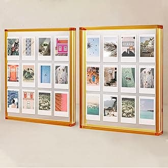 Elil Giant Polaroid Frame for Polaroid Film Fujifilm Instax Film Orange Polaroid Picture Frame 11.8" x 10.2" Collage Frame Family Wedding Collage Picture Frames Double Glass Acrylic Frame Set of 2