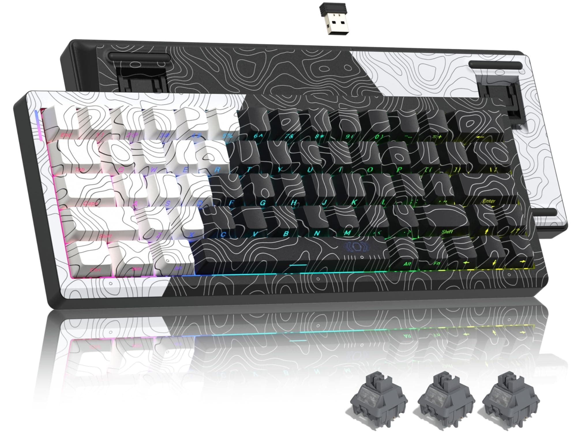 Womier Q61 60% Wireless Mechanical Gaming Keyboard, QMK/VIA Programmable, Hot-Swappable, RGB, USB-C, Bluetooth, 2.4GHz, 63 Keys, POM Linear Switches, Ambidextrous, Windows & Mac Compatible
