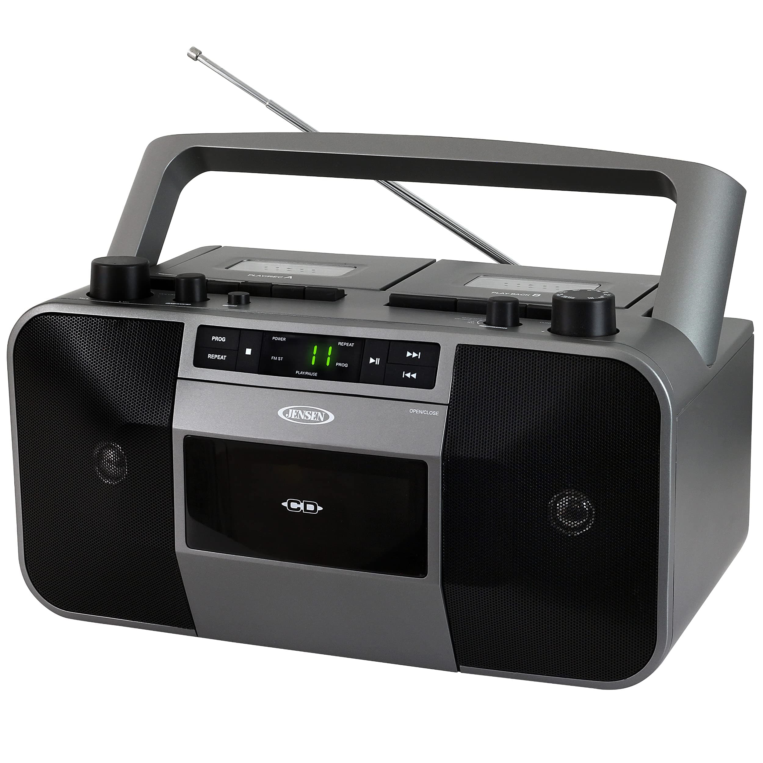 MCR-1500 Portable Stereo CD Player and Dual-Deck Cassette Player/Recorder with AM/FM Radio, Gray