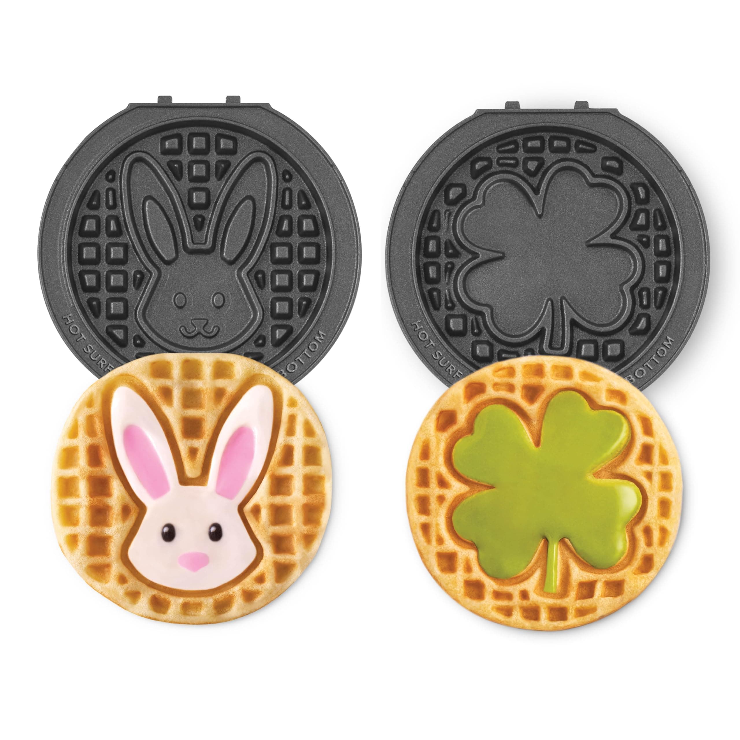 MultiMaker® Mini System Removable Plate Set - Nonstick Replacement Plates for Easter Waffle Breakfast - Waffle Maker Not Included - 4-Inch - Two-Pack - Bunny & Shamrock