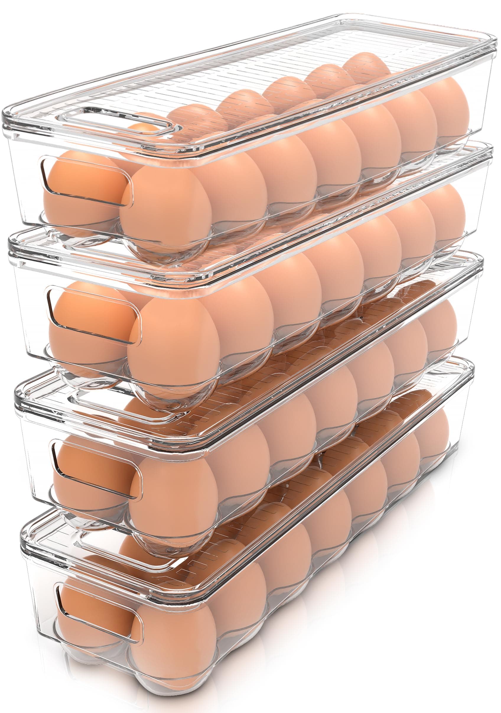 Utopia Home Egg Container For Refrigerator - 14 Egg Container With Lid & Handle, Egg Holder For Refrigerator, Egg Storage & Egg Tray (Clear, Pack of 4)