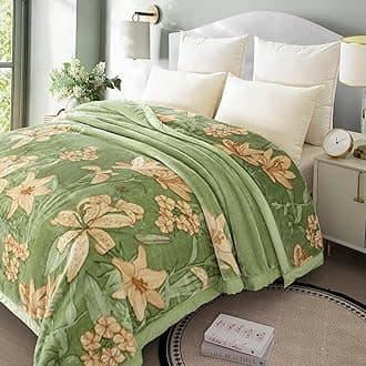 Thick Winter Fleece ​Blanket 77 x 90 inch Korean Mink Blanket for Full/Queen Size Bed,Silky Soft and Warm,2 Ply Reversible Raschel Bed Blankets,Green,200X230cm 9Lb/4kg.