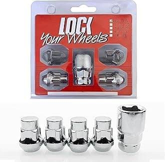 Set of 5 Locking Wheel Nuts M12 x 1.5 with Key Kit Wheel Lock Tyre Anti-theft Screw Wheels Socket Tool for Ford Toyota Nissan Honda Mazda Chrome