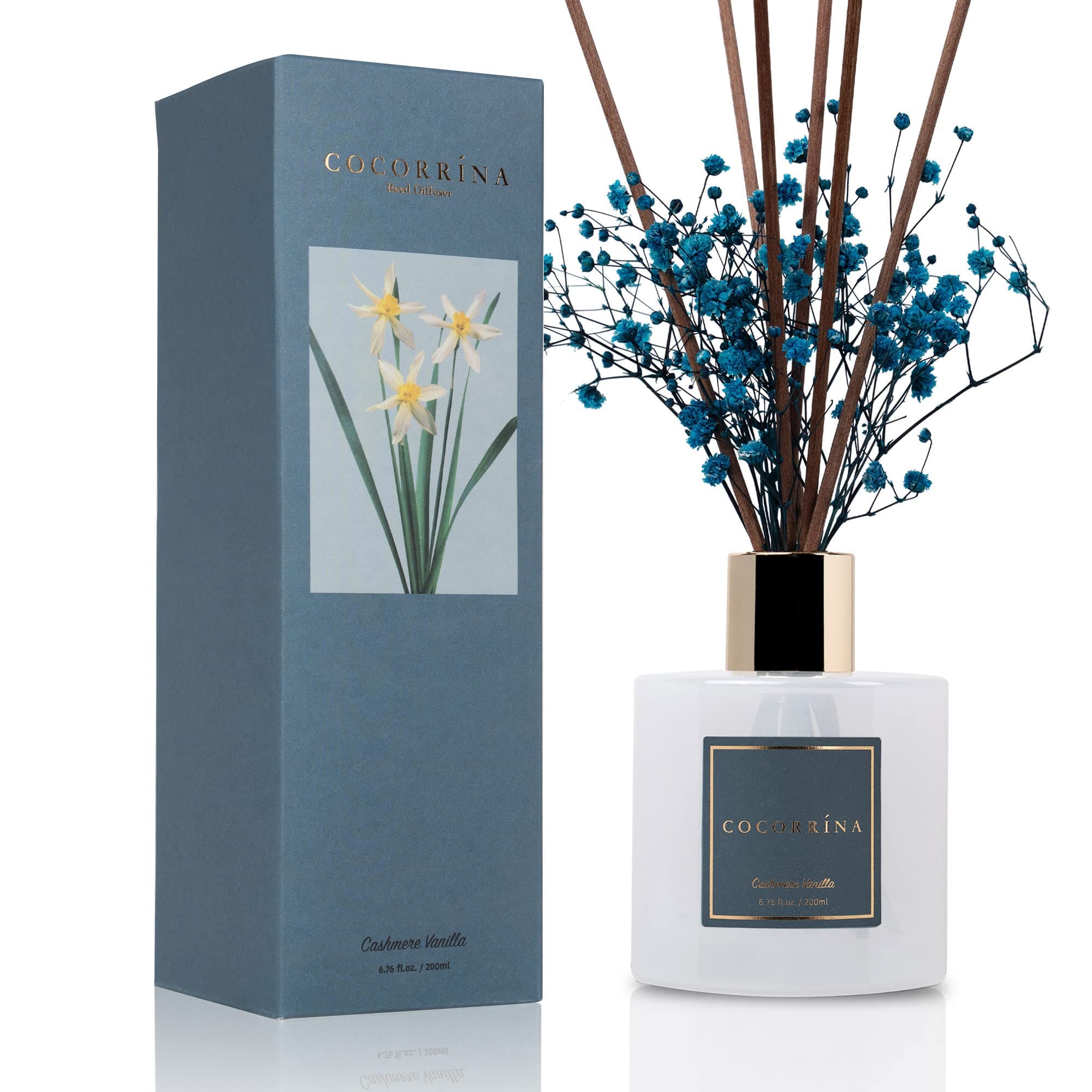 COCORRÍNA Reed Diffuser - Cashmere Vanilla 6.7 fl oz Reed Diffuser for Bedroom Bathroom Home Décor