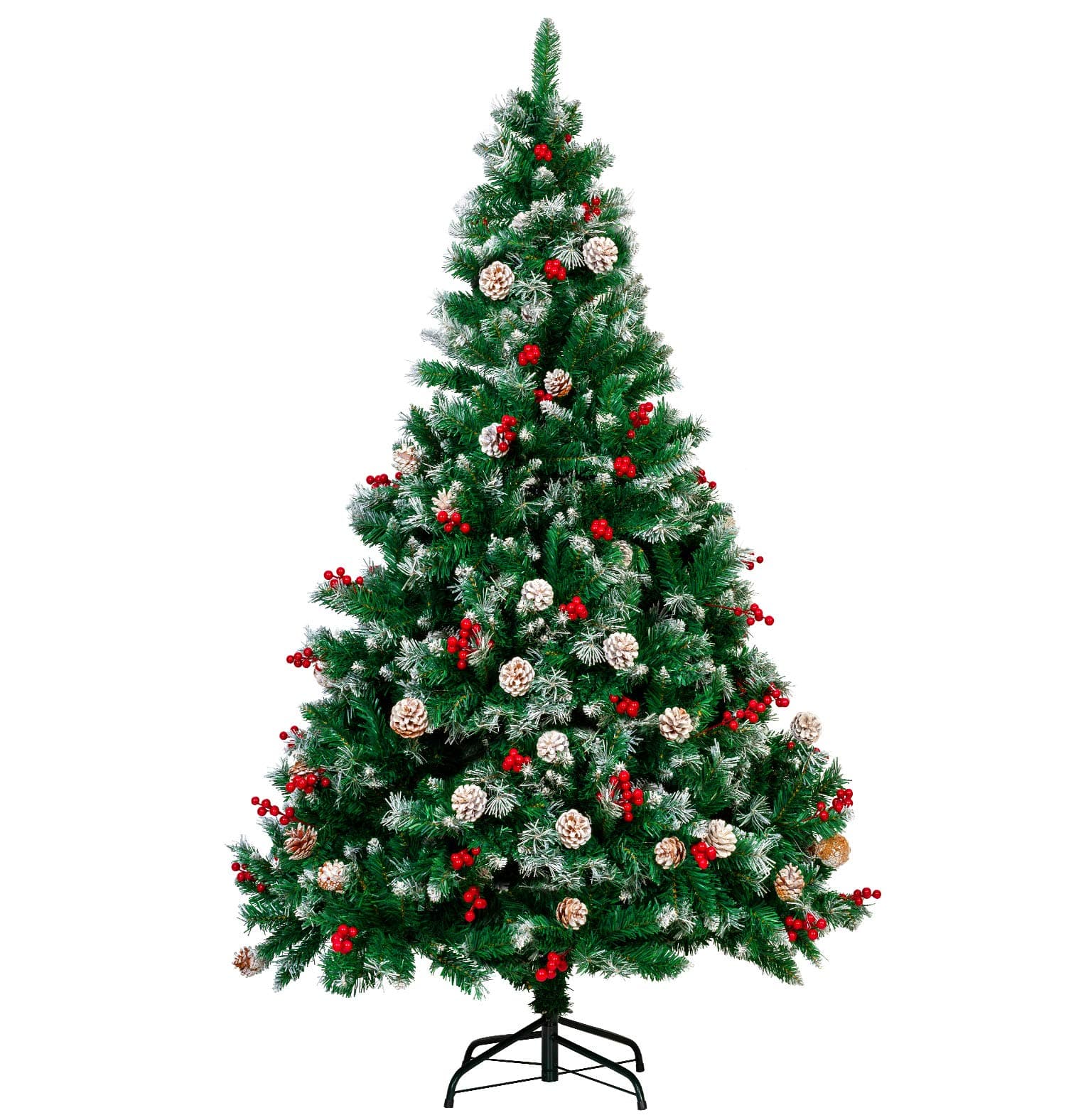 sunseen 7FT Christmas Tree Hinged Artificial Christmas Trees with Red Berries and Pine Cones Ornaments Fake Metal Stand Christmas Tree for Xmas Indoor Decor (7ft(Pinecone Berry))