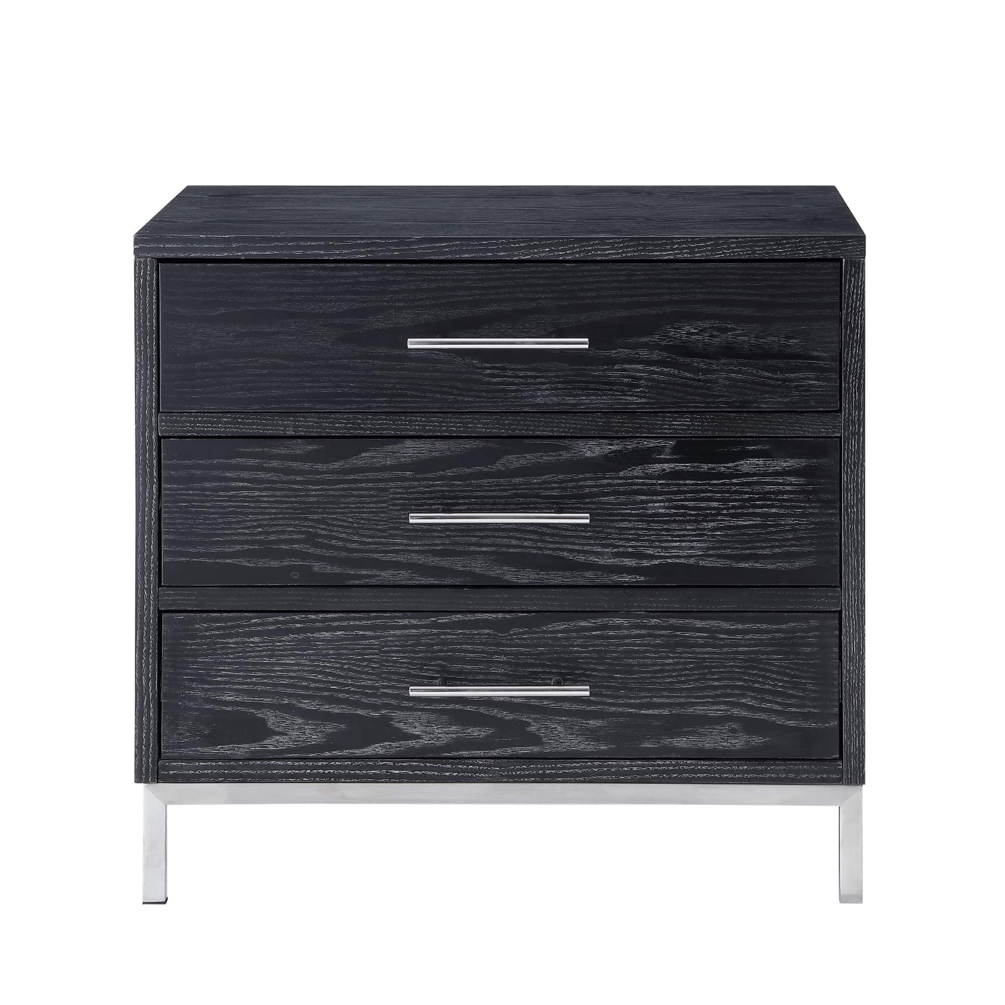 Nicole Miller Lance Sidetable - 3 Drawers | Black/Chrome