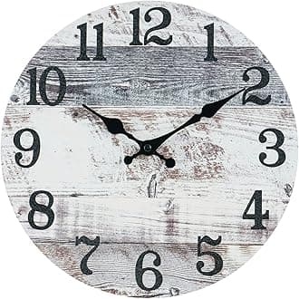 Wall Clock - CHYLIN Rustic 10 Inch Wall Clocks Battery Operated, Silent Non-Ticking Vintage Country Clock for Kitchen Bathroom Bedroom Living Room Office Home(Grey)