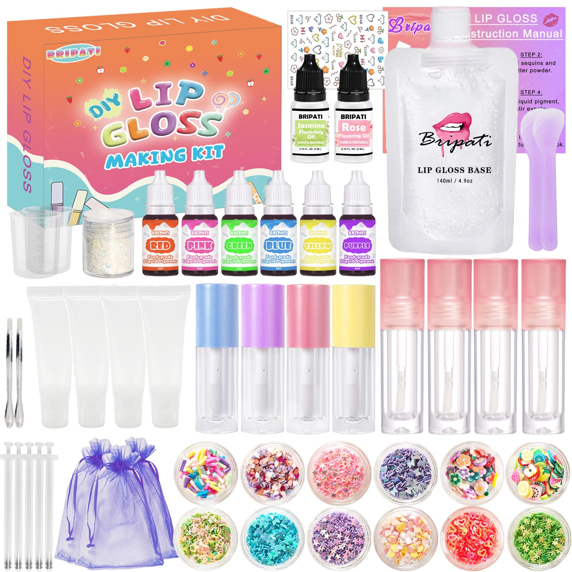 DIY Lip Gloss Making Kit - All-in-One to Make Your Own Lip Care Gloss Set with Clear Base, Pigments, Glitter, Tubes, Fun Creative Gift for Women Girls Makeup Lovers in Christmas Birthdays
