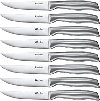 D.Perlla Steak Knives, Super Sharp Straight Edge Steak Knife Set of 8, Professional Straight Edge Kitchen Table Dinner Knives, Elegant High Carbon Stainless Steel Kitchen Steak Knife Set, 4.5IN