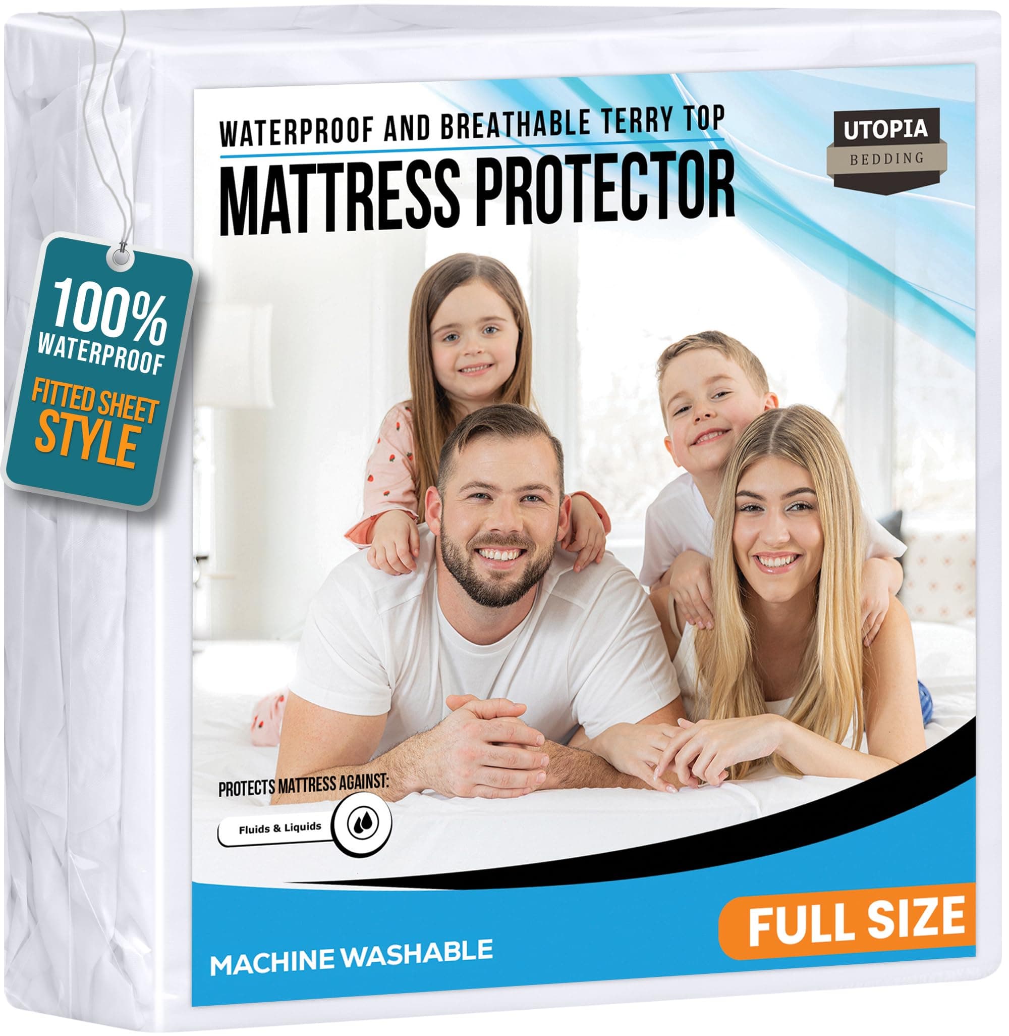 Utopia Bedding Waterproof Mattress Protector Full Size, Premium Terry Mattress Cover 200 GSM, Breathable, Fitted Style with Stretchable Pockets (White)