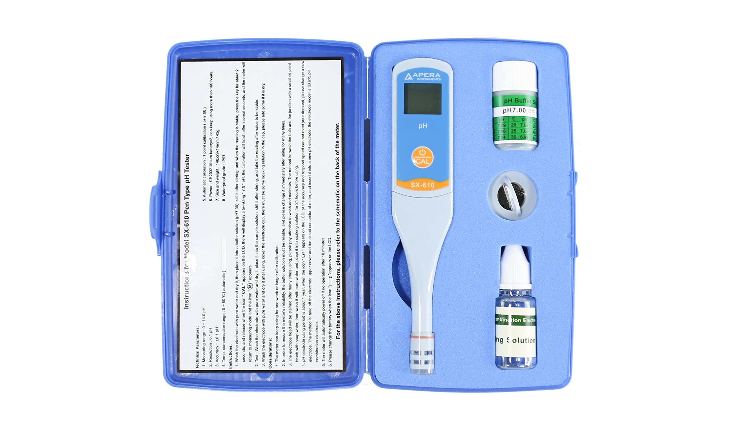 SX610 pH Meter, Pen Tester, Waterproof , ±0.1 pH Accuracy, 0-14 pH Range, ±0.5°C Temperature Sensor
