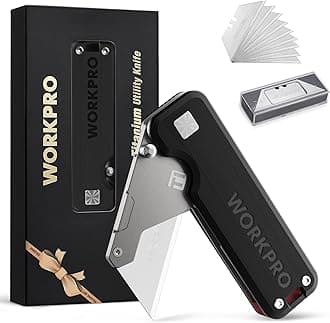 WORKPRO Premium Titanium Utility Knife, CNC Unibody, Lightweight G-10Handle Folding Box Cutter, Quick Change Blade Razor Knife,Ideal Gifts for Men Women, with 10 Extra Blades