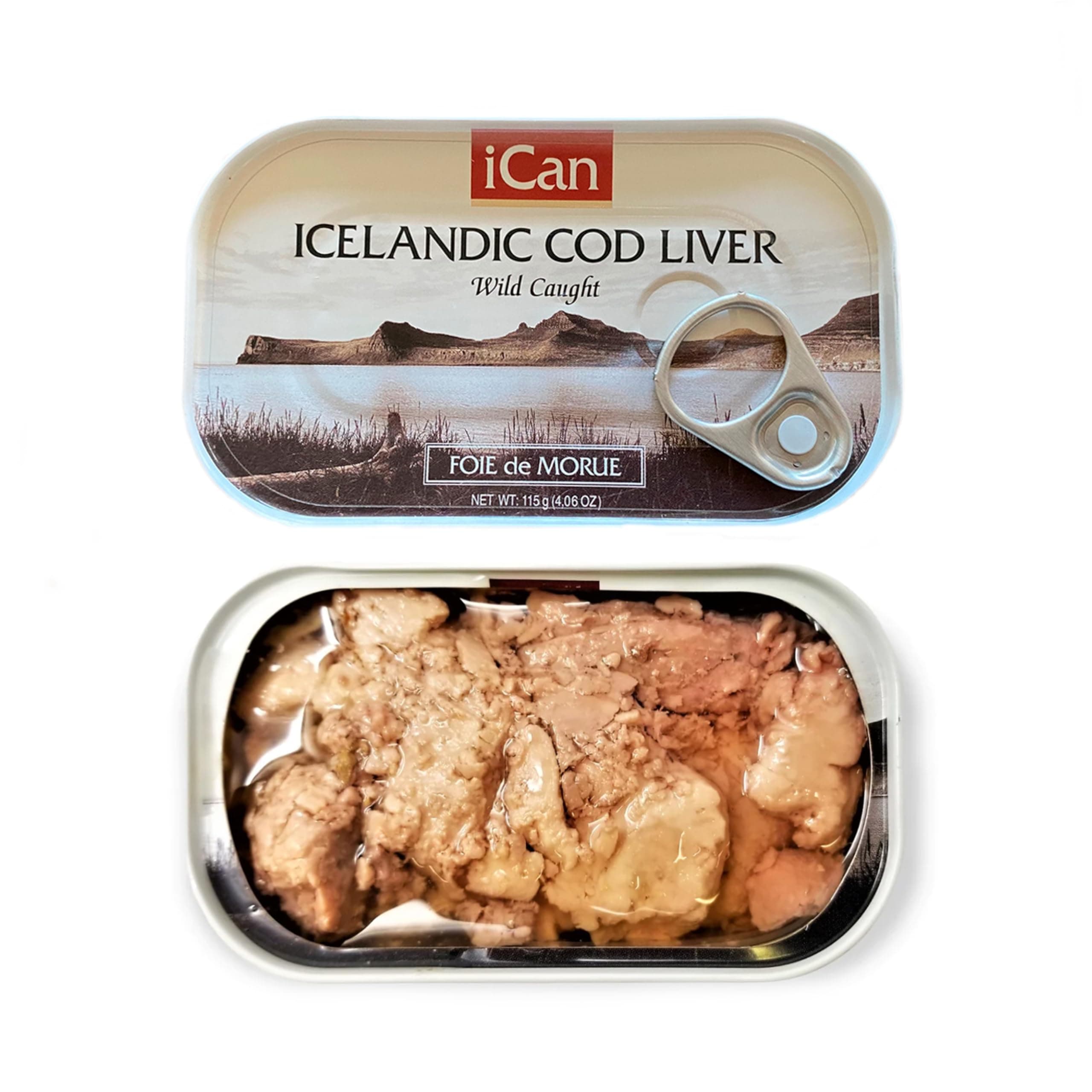 ICAN Icelandic Cod Liver Wild Caught (Foie de Morue) Slice 4oz. (PACK OF 12 CANS)