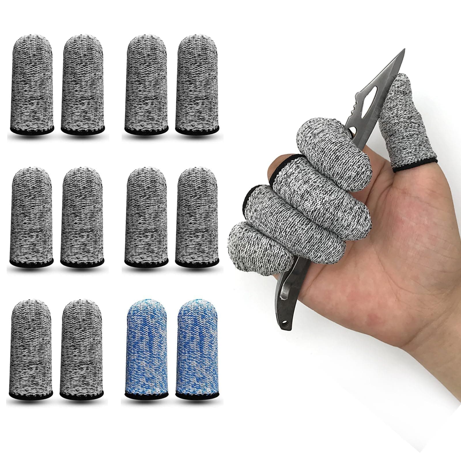 12 PCS Cut Resistant Finger Cots Protector Finger Sleeve Protectors Reusable Finger Covers Finger Protection Cots for Kitchen, Work, Sculpture, Anti-Slip, Reusable