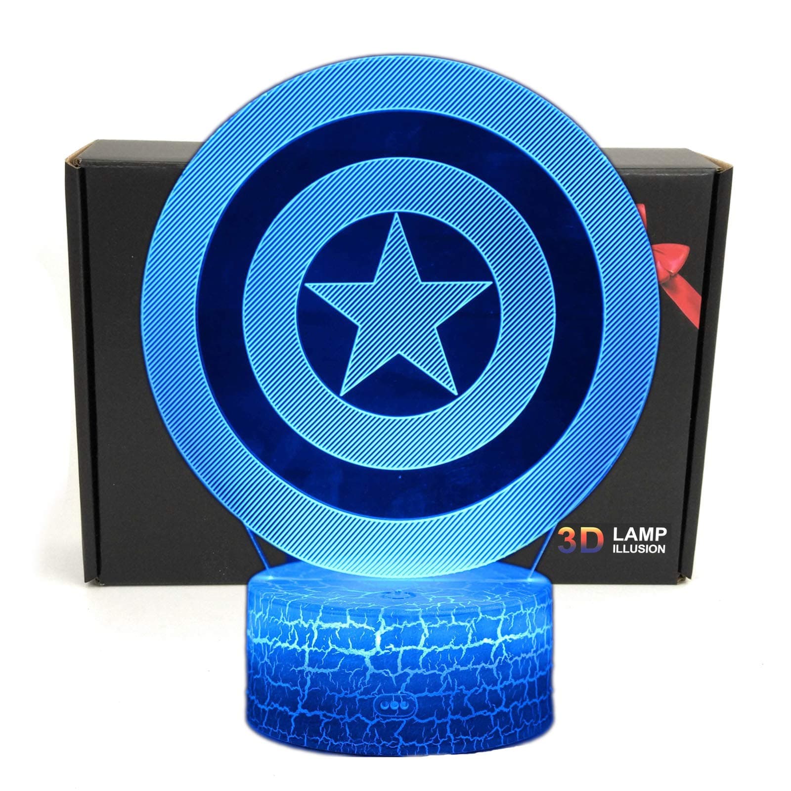 LED Superhero 3D Optical Illusion Smart 7 Colors Night Light Table Lamp with USB Power Cable (Captain America)